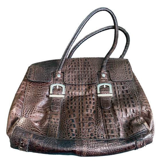 Etienne Aigner Genuine Leather Croc Embossed Satchel Bag - Picture 1 of 13